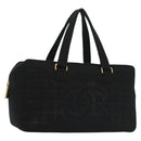 CHANEL Hand Bag Cotton Black Gold CC Auth 130759-1