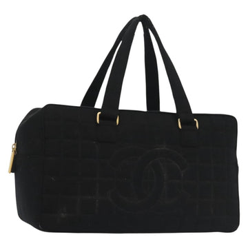 CHANEL Hand Bag Cotton Black Gold CC Auth 130759