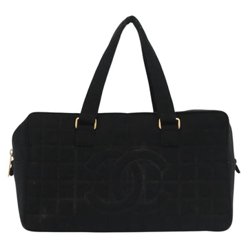 CHANEL Hand Bag Cotton Black Gold CC Auth 130759 - 0