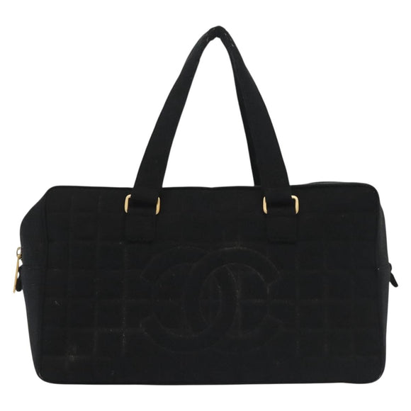 CHANEL Hand Bag Cotton Black Gold CC Auth 130759