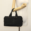 CHANEL Hand Bag Cotton Black Gold CC Auth 130759-23