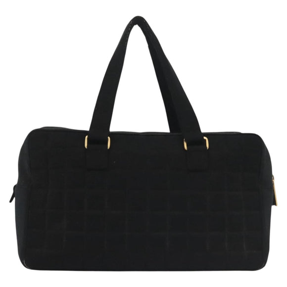 CHANEL Hand Bag Cotton Black Gold CC Auth 130759