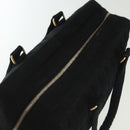 CHANEL Hand Bag Cotton Black Gold CC Auth 130759-6