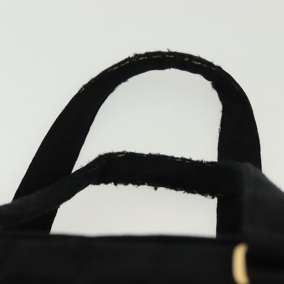 CHANEL Hand Bag Cotton Black Gold CC Auth 130759