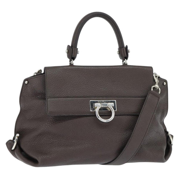 Salvatore Ferragamo Gancini Sophia Bag Leather 2way Dark Brown Auth 130806V