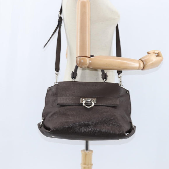 Salvatore Ferragamo Gancini Sophia Bag Leather 2way Dark Brown Auth 130806V