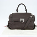Salvatore Ferragamo Gancini Sophia Bag Leather 2way Dark Brown Auth 130806V-12