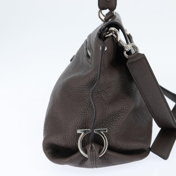 Salvatore Ferragamo Gancini Sophia Bag Leather 2way Dark Brown Auth 130806V