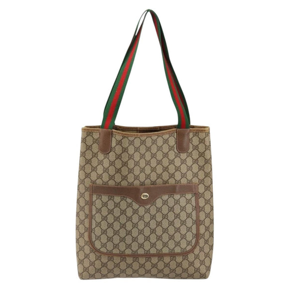 GUCCI GG Supreme Web Sherry Line Tote Bag PVC Beige Gold 89 02 003 Auth 130821