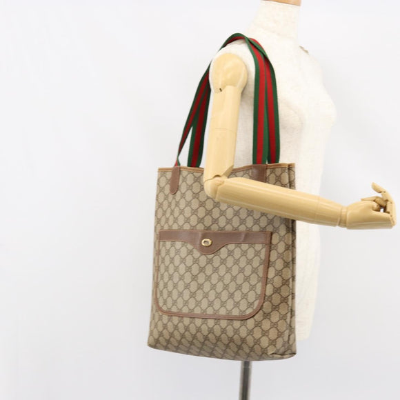 GUCCI GG Supreme Web Sherry Line Tote Bag PVC Beige Gold 89 02 003 Auth 130821