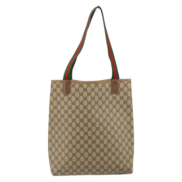 GUCCI GG Supreme Web Sherry Line Tote Bag PVC Beige Gold 89 02 003 Auth 130821