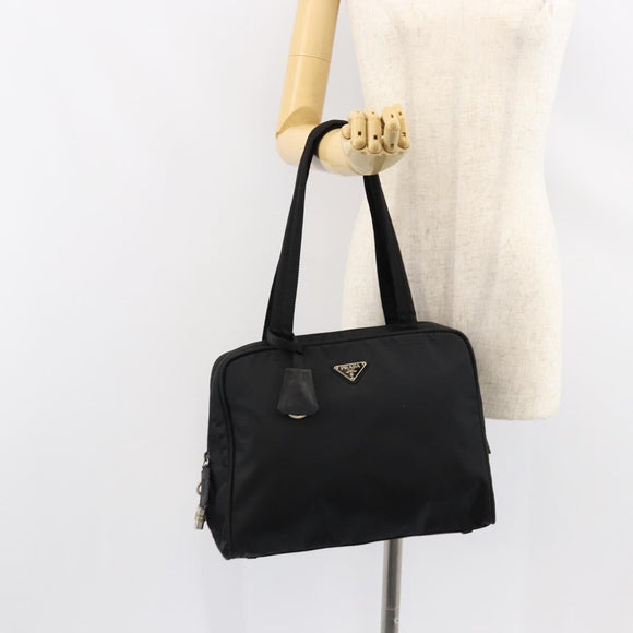 PRADA Hand Bag Nylon Black Silver Auth 130824