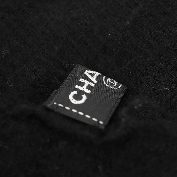 CHANEL Scarf Cashmere Black CC Auth 130826M
