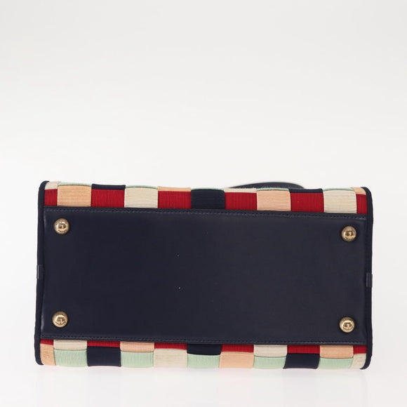 Salvatore Ferragamo Hand Bag Canvas 2way Multicolor Gold Auth 130836V