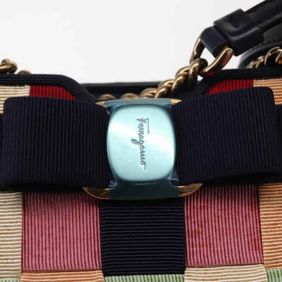 Salvatore Ferragamo Hand Bag Canvas 2way Multicolor Gold Auth 130836V