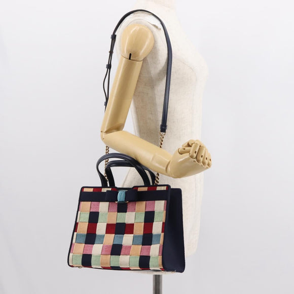 Salvatore Ferragamo Hand Bag Canvas 2way Multicolor Gold Auth 130836V