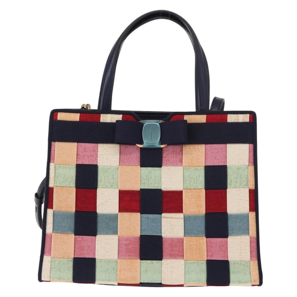 Salvatore Ferragamo Hand Bag Canvas 2way Multicolor Gold Auth 130836V