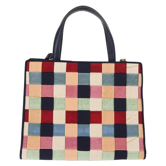 Salvatore Ferragamo Hand Bag Canvas 2way Multicolor Gold Auth 130836V