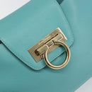 Salvatore Ferragamo Gancini Bag Leather Turquoise Blue Gold Auth 130837V-18