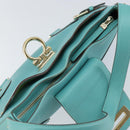 Salvatore Ferragamo Gancini Bag Leather Turquoise Blue Gold Auth 130837V-9