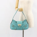 Salvatore Ferragamo Gancini Bag Leather Turquoise Blue Gold Auth 130837V-24