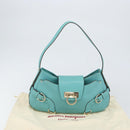 Salvatore Ferragamo Gancini Bag Leather Turquoise Blue Gold Auth 130837V-12