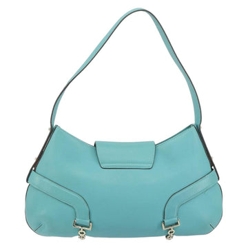 Salvatore Ferragamo Gancini Bag Leather Turquoise Blue Gold Auth 130837V - 0