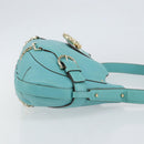 Salvatore Ferragamo Gancini Bag Leather Turquoise Blue Gold Auth 130837V-3