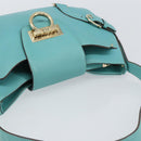 Salvatore Ferragamo Gancini Bag Leather Turquoise Blue Gold Auth 130837V-6