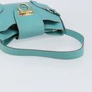 Salvatore Ferragamo Gancini Bag Leather Turquoise Blue Gold Auth 130837V-7