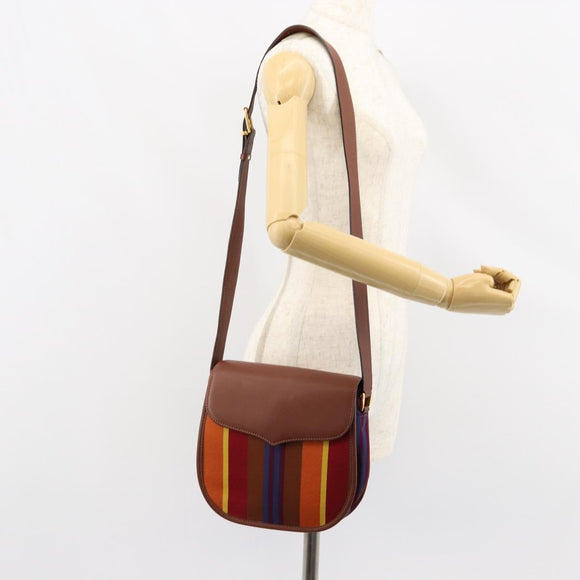 CELINE Shoulder Bag Canvas Multicolor Gold Auth 130839V