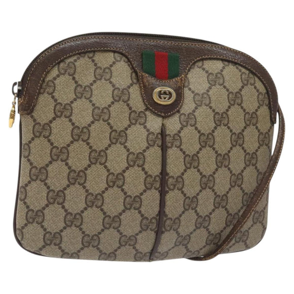 GUCCI GG Supreme Web Sherry Line Shoulder Bag PVC Beige 904 02 047 Auth 130857
