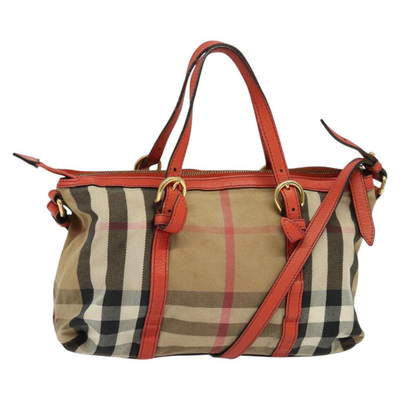 BURBERRY Nova Check Hand Bag Canvas 2way Beige Orange gold Auth 130859