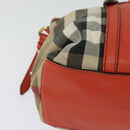 BURBERRY Nova Check Hand Bag Canvas 2way Beige Orange gold Auth 130859-14