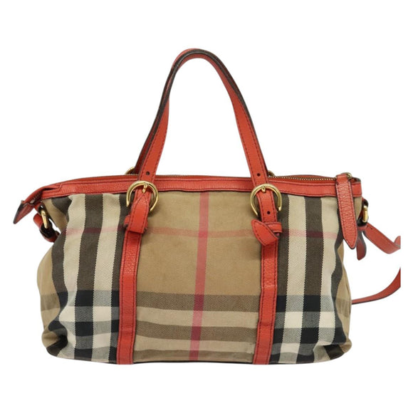 BURBERRY Nova Check Hand Bag Canvas 2way Beige Orange gold Auth 130859