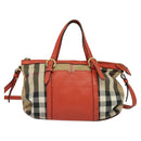 BURBERRY Nova Check Hand Bag Canvas 2way Beige Orange gold Auth 130859-3