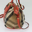 BURBERRY Nova Check Hand Bag Canvas 2way Beige Orange gold Auth 130859-4