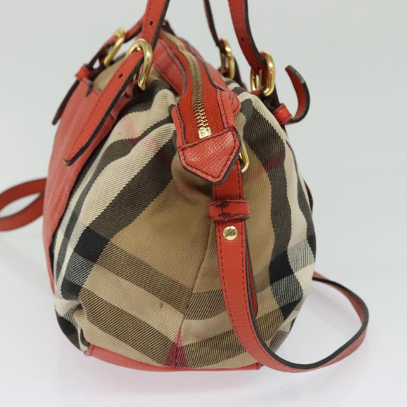 BURBERRY Nova Check Hand Bag Canvas 2way Beige Orange gold Auth 130859