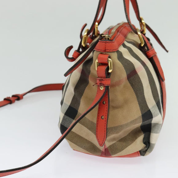 BURBERRY Nova Check Hand Bag Canvas 2way Beige Orange gold Auth 130859
