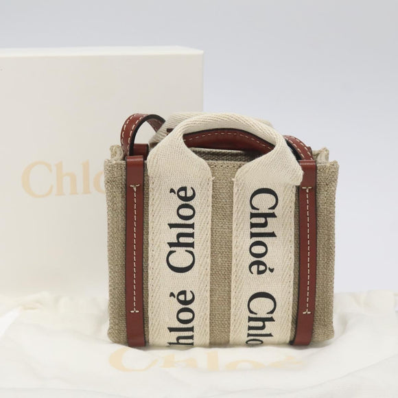 Chloe Woody Hand Bag Canvas 2way Ivory Auth 130865AM
