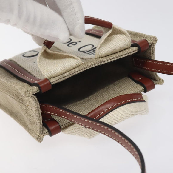 Chloe Woody Hand Bag Canvas 2way Ivory Auth 130865AM