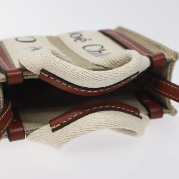 Chloe Woody Hand Bag Canvas 2way Ivory Auth 130865AM