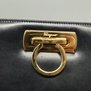 Salvatore Ferragamo Gancini Chain Shoulder Bag Leather Black Gold Auth 130866-14