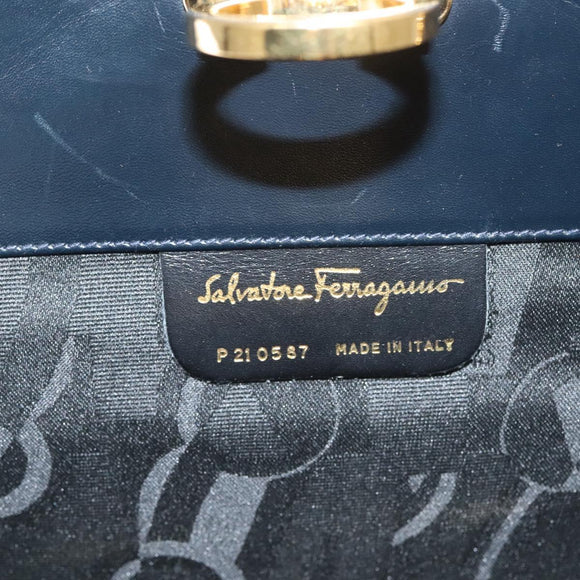 Salvatore Ferragamo Gancini Chain Shoulder Bag Leather Black Gold Auth 130866