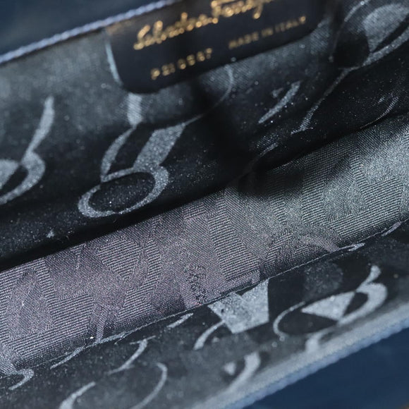 Salvatore Ferragamo Gancini Chain Shoulder Bag Leather Black Gold Auth 130866