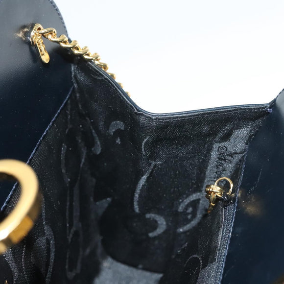 Salvatore Ferragamo Gancini Chain Shoulder Bag Leather Black Gold Auth 130866