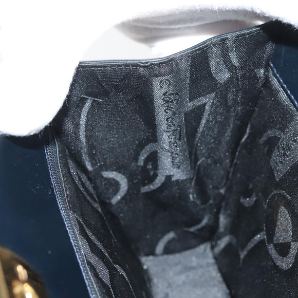 Salvatore Ferragamo Gancini Chain Shoulder Bag Leather Black Gold Auth 130866