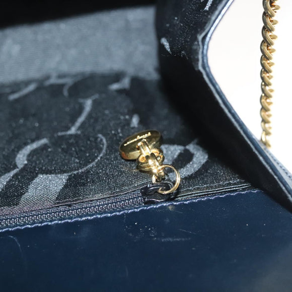 Salvatore Ferragamo Gancini Chain Shoulder Bag Leather Black Gold Auth 130866