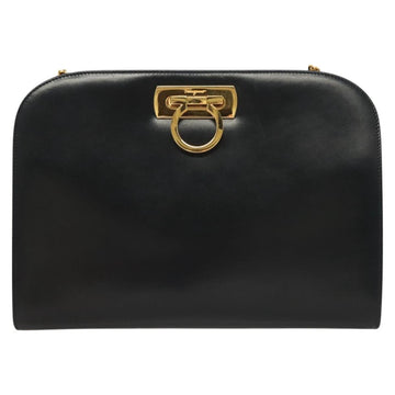Salvatore Ferragamo Gancini Chain Shoulder Bag Leather Black Gold Auth 130866 - 0