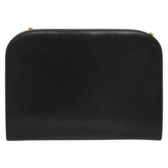 Salvatore Ferragamo Gancini Chain Shoulder Bag Leather Black Gold Auth 130866